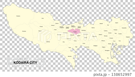 [日本地図] 東京都小平市の市区町村名入り位置地図 (英語) 138652997