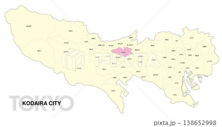 [日本地図] 東京都小平市の市区町村名入り位置地図 138652998