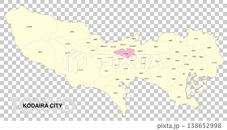 [日本地図] 東京都小平市の市区町村名入り位置地図 138652998