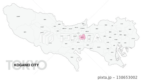 [日本地図] 東京都小金井市の市区町村名入り位置地図 138653002