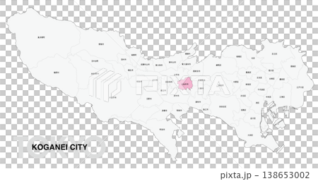 [日本地図] 東京都小金井市の市区町村名入り位置地図 138653002