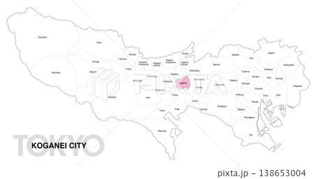 [日本地図] 東京都小金井市の市区町村名入り位置地図 138653004