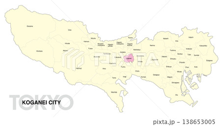 [日本地図] 東京都小金井市の市区町村名入り位置地図 (英語) 138653005