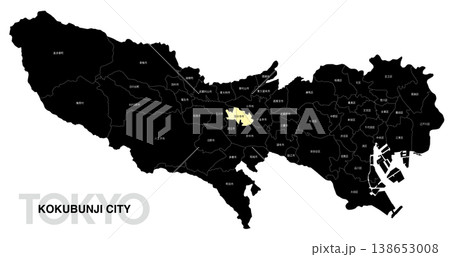 [日本地図] 東京都国分寺市の市区町村名入り位置地図 138653008