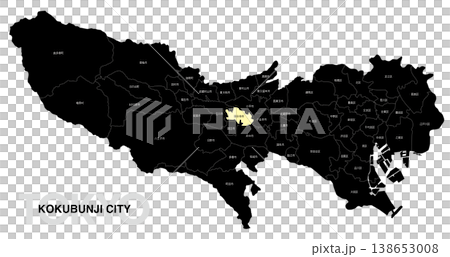 [日本地図] 東京都国分寺市の市区町村名入り位置地図 138653008