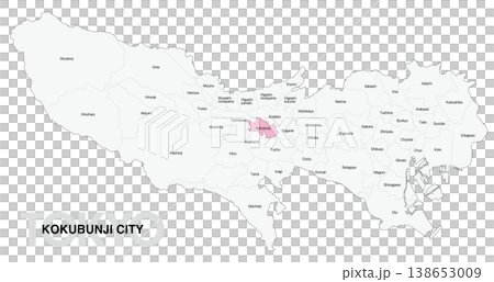 【日本地圖】東京國分寺市位置圖，標示城市/區名（英文） 138653009