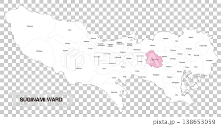 [日本地図] 東京都杉並区の市区町村名入り位置地図 138653059