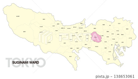[日本地図] 東京都杉並区の市区町村名入り位置地図 138653061
