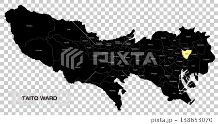 [Map of Japan] Location map of Taito Ward, Tokyo, including the names of municipalities (English) 138653070