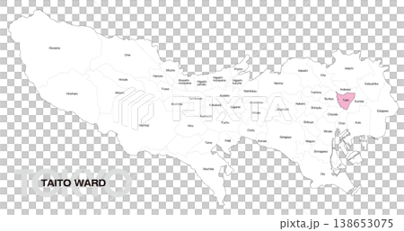 [Map of Japan] Location map of Taito Ward, Tokyo, including the names of municipalities. 138653075