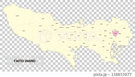[Map of Japan] Location map of Taito Ward, Tokyo, including the names of municipalities. 138653077