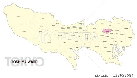 [日本地図] 東京都豊島区の市区町村名入り位置地図 (英語) 138653084