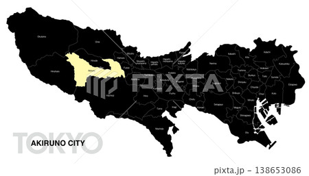 [日本地図] 東京都あきる野市の市区町村名入り位置地図 (英語) 138653086