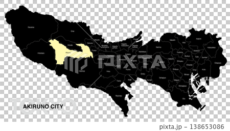 [日本地図] 東京都あきる野市の市区町村名入り位置地図 (英語) 138653086