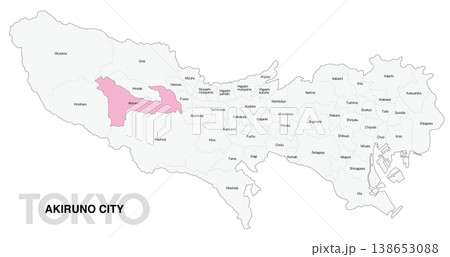 [日本地図] 東京都あきる野市の市区町村名入り位置地図 (英語) 138653088