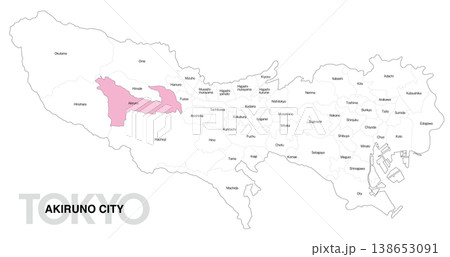 [日本地図] 東京都あきる野市の市区町村名入り位置地図 138653091