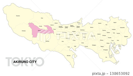 [日本地図] 東京都あきる野市の市区町村名入り位置地図 (英語) 138653092