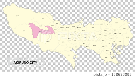 [Map of Japan] Location map of Akiruno City, Tokyo, with city/ward names. 138653093