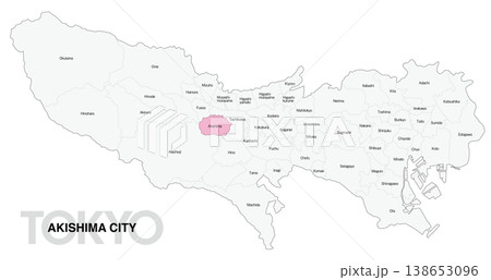 [日本地図] 東京都昭島市の市区町村名入り位置地図 (英語) 138653096