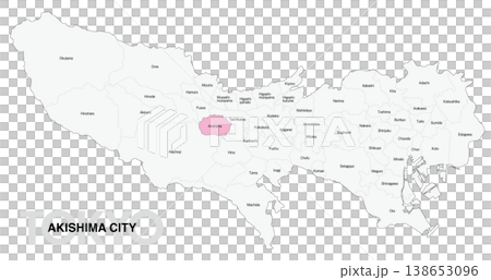 [日本地図] 東京都昭島市の市区町村名入り位置地図 (英語) 138653096