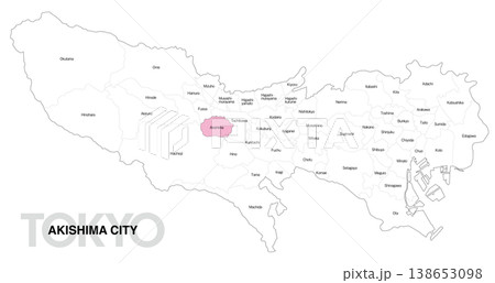 [日本地図] 東京都昭島市の市区町村名入り位置地図 (英語) 138653098