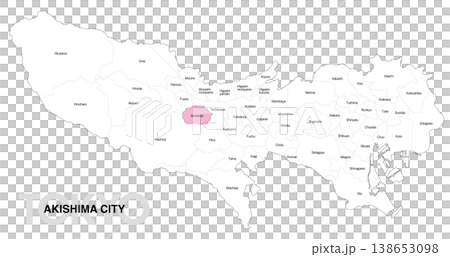 [日本地図] 東京都昭島市の市区町村名入り位置地図 (英語) 138653098