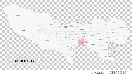 [Map of Japan] Location map of Chofu City, Tokyo, with city/ward names (English) 138653104