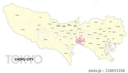 [日本地図] 東京都調布市の市区町村名入り位置地図 (英語) 138653108