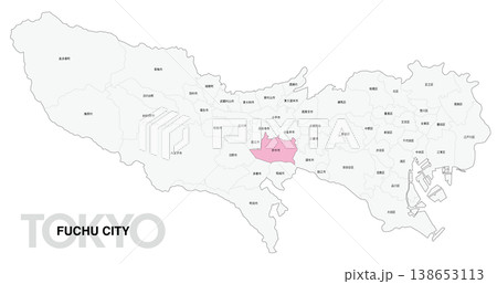 [日本地図] 東京都府中市の市区町村名入り位置地図 138653113