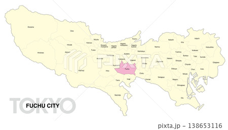 [日本地図] 東京都府中市の市区町村名入り位置地図 (英語) 138653116