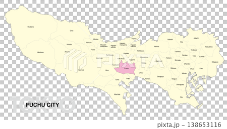 [日本地図] 東京都府中市の市区町村名入り位置地図 (英語) 138653116