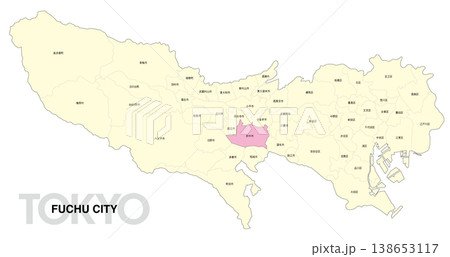 [日本地図] 東京都府中市の市区町村名入り位置地図 138653117