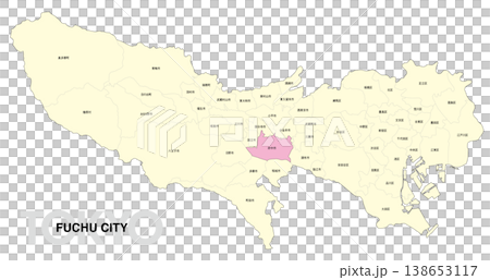 [Map of Japan] Location map of Fuchu City, Tokyo, with city/ward names. 138653117