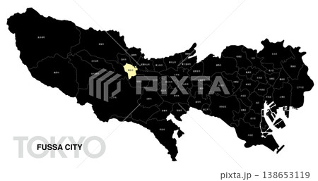 [日本地図] 東京都福生市の市区町村名入り位置地図 138653119