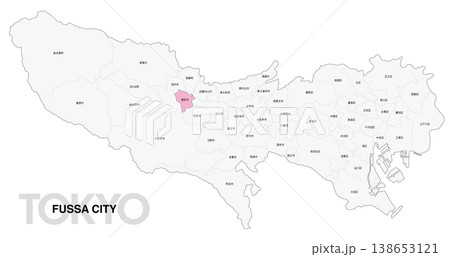 [日本地図] 東京都福生市の市区町村名入り位置地図 138653121