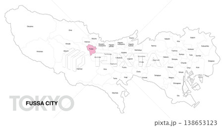 [日本地図] 東京都福生市の市区町村名入り位置地図 138653123