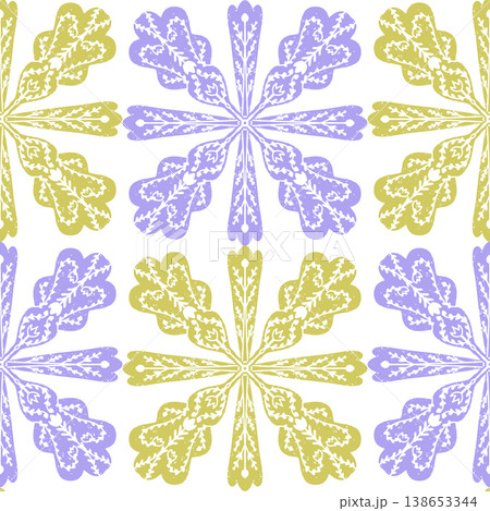 Seamless ornamental pattern in hand drawn textured style. Symmetrical decorative design with vintage feel. Perfect for textile, wallpaper, packaging, branding and surface design. Seamless ornamental pattern in hand drawn textured style. Symmetrical decorative design with vintage feel. Perfect for textile, wallpaper, packaging, branding and surface design. 138653344