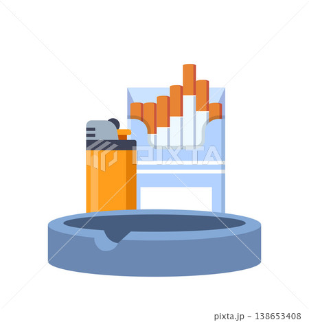 Smoking icons set. Colorful signs no smoking, cigarette, pack, lighter, nicotine, tobacco, cigar and pipe. Design elements for app or website. Vector illustration Smoking icons set. Colorful signs no smoking, cigarette, pack, lighter, nicotine, tobacco, cigar and pipe. Design elements for app or website. Vector illustration 138653408