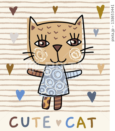Cute vector hand drawn doodle cats illustration in blue, brown and grey colors for kids and baby designs Cute vector hand drawn doodle cats illustration in blue, brown and grey colors for kids and baby designs 138653441