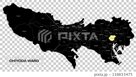 [Map of Japan] Location map of Chiyoda Ward, Tokyo, including the names of municipalities (English) 138653475
