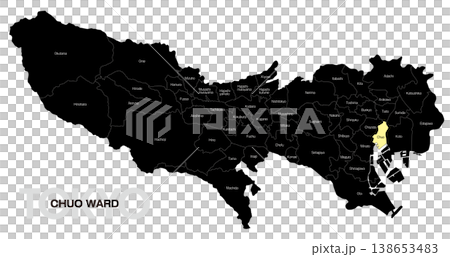 [日本地図] 東京都中央区の市区町村名入り位置地図 (英語) 138653483