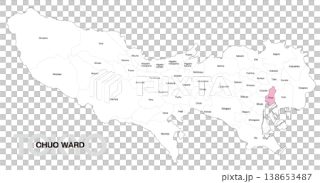 [Map of Japan] Location map of Chuo Ward, Tokyo, including names of municipalities (English) 138653487