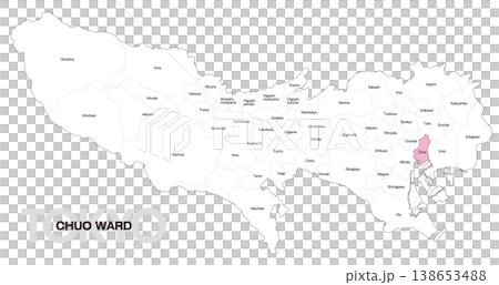 [Map of Japan] Location map of Chuo Ward, Tokyo, including names of municipalities (English) 138653488