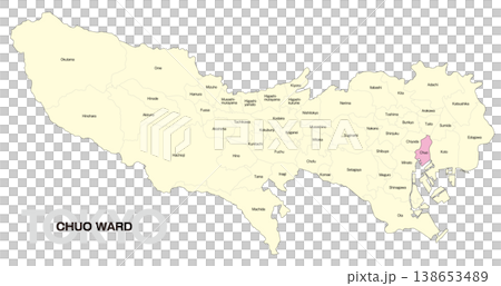 [Map of Japan] Location map of Chuo Ward, Tokyo, including names of municipalities (English) 138653489