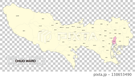 [Map of Japan] Location map of Chuo Ward, Tokyo, including the names of the surrounding municipalities. 138653490