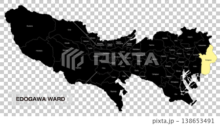 [Map of Japan] Location map of Edogawa Ward, Tokyo, including the names of municipalities (English) 138653491
