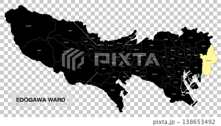 [Map of Japan] Location map of Edogawa Ward, Tokyo, including the names of municipalities. 138653492