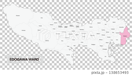 [Map of Japan] Location map of Edogawa Ward, Tokyo, including the names of municipalities (English) 138653493