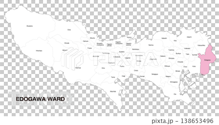 [Map of Japan] Location map of Edogawa Ward, Tokyo, including the names of municipalities. 138653496