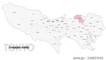 [日本地図] 東京都板橋区の市区町村名入り位置地図 (英語) 138653501